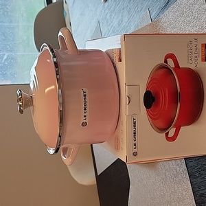 New Le Creuset Casserole in Shell Pink with Flower Knobs